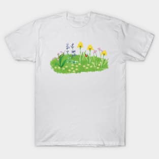 bright flowers in botanical style on the theme of ecology T-Shirt